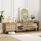 Oak TV Stand 71” Media Console with Sliding Doors, 2 Side Cabinets & Middle Shelves, Supports TVs up to 80”